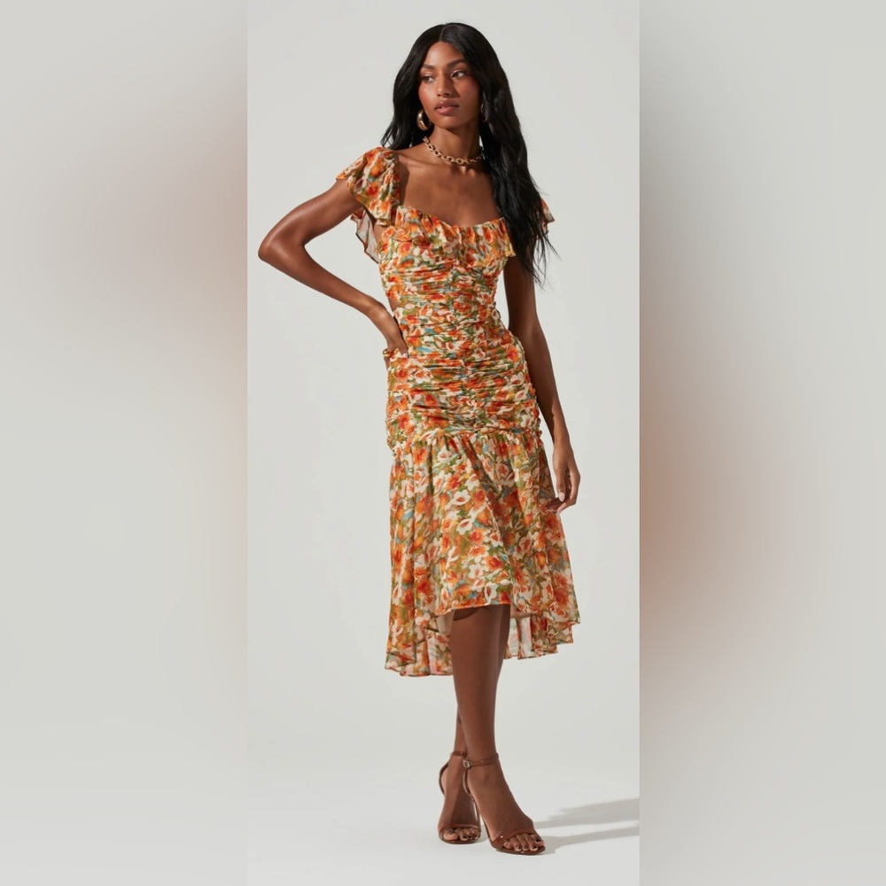 NEW ASTR The Label- DEVEREAUX CUTOUT FLORAL MIDI DRESS size medium
